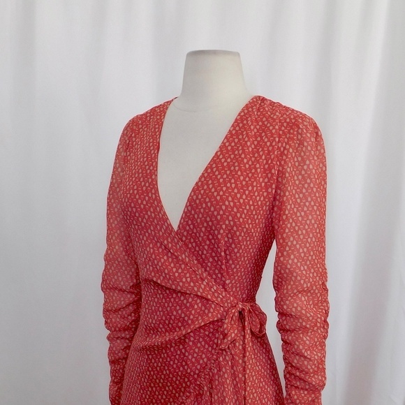 ALLSAINTS Flores Heart Print Wrap Dress Ruched Ruffle Red All Saints X-Small - Picture 9 of 16